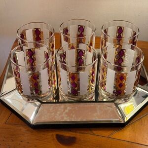 VTG Culver Set Of 6 Mid-Century Amethyst 22k Gold and Frosted Lowball Glasses 3”